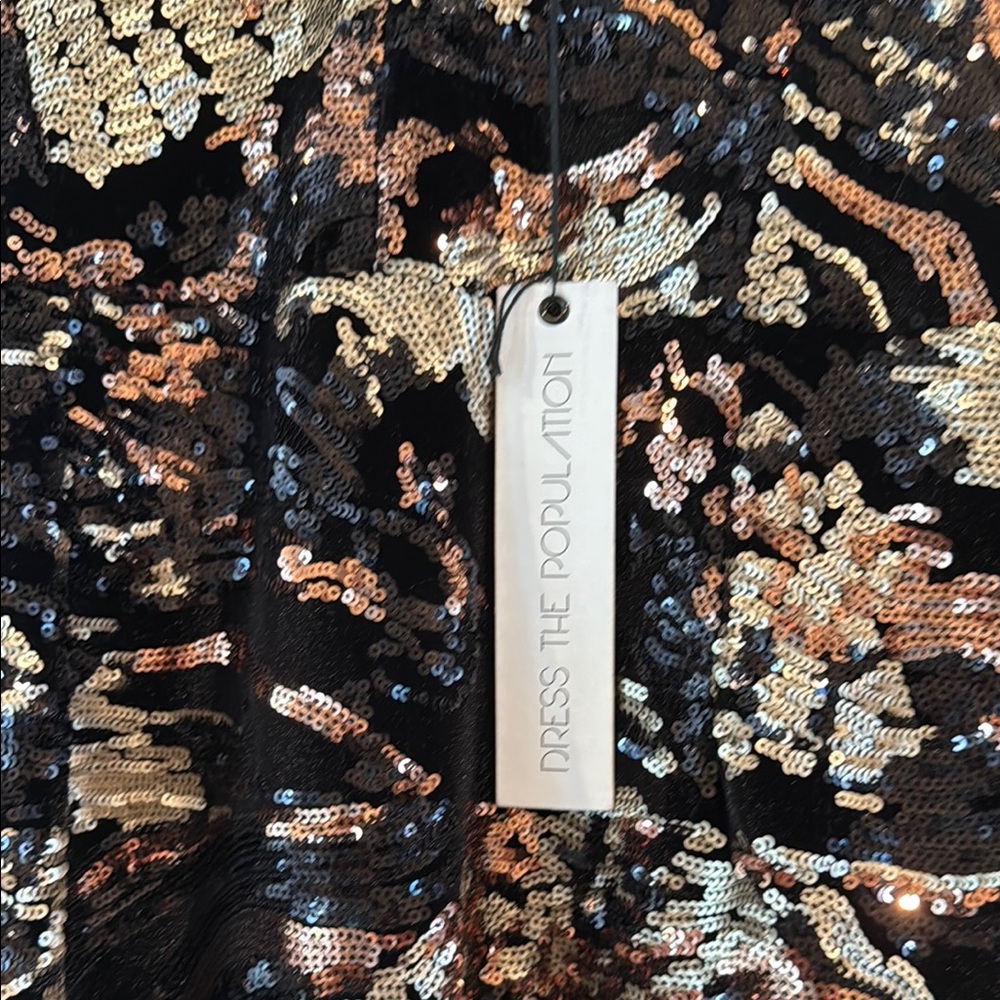 Dress the Population Black Sequin Midi Dress with Gold & Bronze Accents - Picture 5 of 9